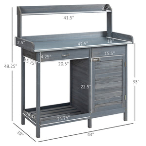 Outsunny Outdoor Potting Bench Table, Garden Work Station with Storage Cabinet, Open Shelf and Steel Tabletop, Gray