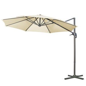 3 x 3(m) Cantilever Parasol with Cross Base, Garden Umbrella with 360° Rotation, Crank Handle and Tilt for Outdoor, Patio, Cream White