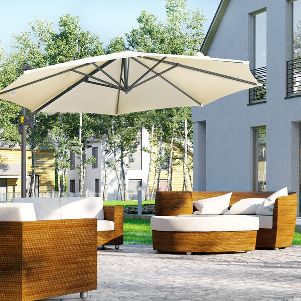 3 x 3(m) Cantilever Parasol with Cross Base, Garden Umbrella with 360° Rotation, Crank Handle and Tilt for Outdoor, Patio, Cream White