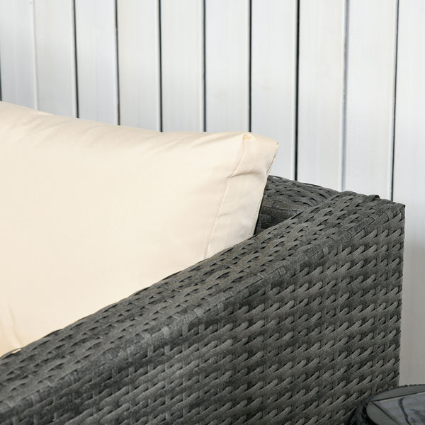 3 Pieces PE Rattan Garden Furniture Set with 10 cm Thick Cushions, 4 Seater Garden Corner Sofa Set with Glass Top Coffee Table, Outdoor Furniture for Patio, Porch, Beige