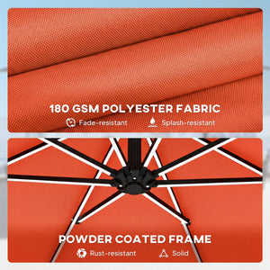 3 m Garden Cantilever Parasol with LED Solar Light, Round Overhanging Umbrella with 6-Position 360° Rotation, Crank Handle, Tilt, Cover, Banana Patio Umbrella for Outdoor Sun Shade, Orange