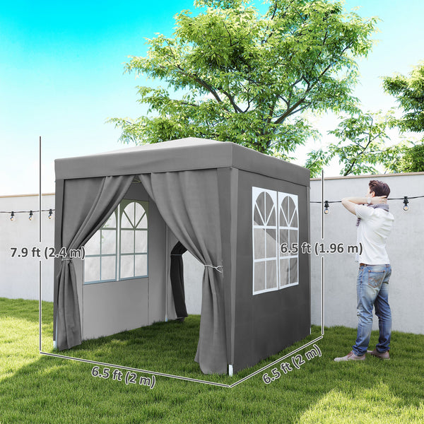 6.6'x6.6' Pop Up Canopy Tent with Sidewalls, Instant Sun Shelter Camping Gazebo with Carry Bag, for Outdoor, Garden, Patio, Grey