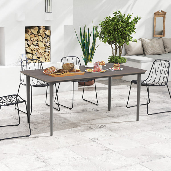 Garden Table, Outdoor Dining Table for 6 People, 160 x 90 x 74 cm, with Rust Resistant Metal Frame, WPC Top, for Balcony, Terrace, Dark Grey