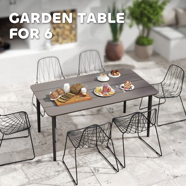 Garden Table, Outdoor Dining Table for 6 People, 160 x 90 x 74 cm, with Rust Resistant Metal Frame, WPC Top, for Balcony, Terrace, Dark Grey
