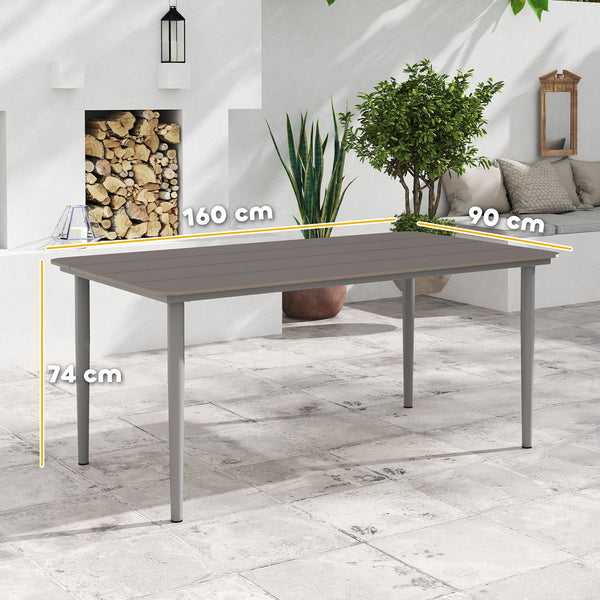 Garden Table, Outdoor Dining Table for 6 People, 160 x 90 x 74 cm, with Rust Resistant Metal Frame, WPC Top, for Balcony, Terrace, Dark Grey