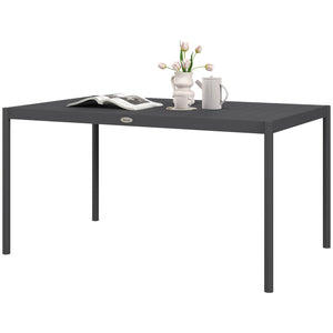 145cm Garden Table, Rectangle Outdoor Dining Table for 6 People, with Slatted Aluminium Top and Steel Legs, for Lawn, Balcony, Dark Grey