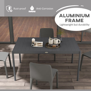 145cm Garden Table, Rectangle Outdoor Dining Table for 6 People, with Slatted Aluminium Top and Steel Legs, for Lawn, Balcony, Dark Grey