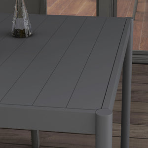 145cm Garden Table, Rectangle Outdoor Dining Table for 6 People, with Slatted Aluminium Top and Steel Legs, for Lawn, Balcony, Dark Grey