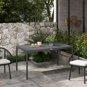 145cm Garden Table, Rectangle Outdoor Dining Table for 6 People, with Slatted Aluminium Top and Steel Legs, for Lawn, Balcony, Dark Grey