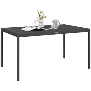 145cm Garden Table, Rectangle Outdoor Dining Table for 6 People, with Slatted Aluminium Top and Steel Legs, for Lawn, Balcony, Dark Grey