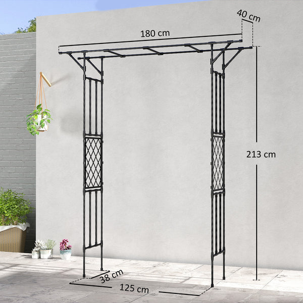 Garden Arch, PE-Coated Steel Arbour Trellis for Climbing Plants, Rose Arch for Party, Wedding Garden Decoration, 180 x 40 x 215 cm, Black