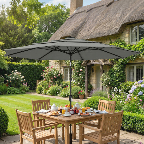 3 m Garden Parasol, Parasol Umbrella with 3-tier Roof, Crank Handle, Tilt Function, Polyester Canopy, Outdoor Table Umbrella for Patio, Garden, Grey