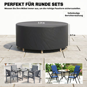 Round Garden Furniture Cover, Waterproof Garden Table Cover, 420D Heavy Duty Oxford for Outdoor Garden Table and Chairs, Φ214 x 70 cm, Black