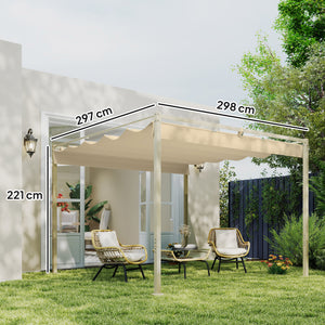 3 x 3(m) Garden Pergola with Retractable Roof and Magnetic Fixture, Outdoor Gazebo Pergola Kit Sun Shade Canopy, UPF30+, Khaki