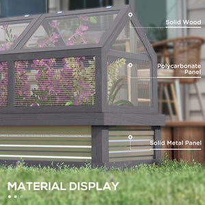 Outsunny Raised Garden Bed with Polycarbonate Greenhouse, Wooden Garden Cold Frame Greenhouse, Flower Planter Protection, 48" x 24" x 32", Gray