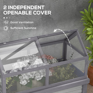 Outsunny Raised Garden Bed with Polycarbonate Greenhouse, Wooden Garden Cold Frame Greenhouse, Flower Planter Protection, 48" x 24" x 32", Gray