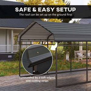 10' x 15' x 8' Heavy Duty Metal Carport, Waterproof Car Shelter Garage Canopy with Galvanized Metal Roof and Removable Sidewalls for Cars, Boats and Trucks, Light Grey