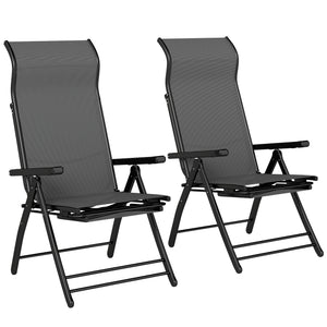 Folding Patio Chairs Set of 2, Reclining Outdoor Chair with 33.5" High Back, Retractable Footrest, 5-Position Outdoor Recliner Lounge Chairs for Lawn Yard Beach, Dark Grey