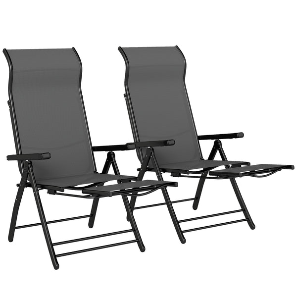 Folding Patio Chairs Set of 2, Reclining Outdoor Chair with 33.5" High Back, Retractable Footrest, 5-Position Outdoor Recliner Lounge Chairs for Lawn Yard Beach, Dark Grey