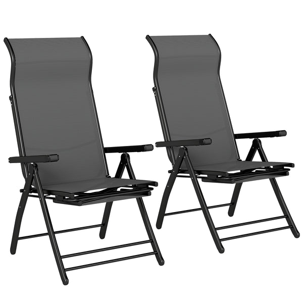 Folding Patio Chairs Set of 2, Reclining Outdoor Chair with 33.5" High Back, Retractable Footrest, 5-Position Outdoor Recliner Lounge Chairs for Lawn Yard Beach, Dark Grey