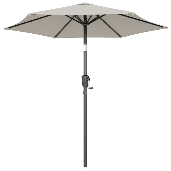 2m Garden Parasol Umbrella, Outdoor Table Parasol Umbrella with Crank Handle, Tilt Function, UV30+ Protection, Sun Shade Canopy for Patio, Beach, Light Grey