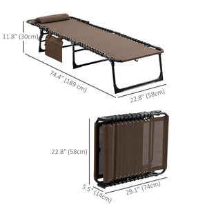 Folding Lounge Chair, Reclining Tanning Chair, Portable Sun Lounger with Adjustable Backrest and Removable Pillow for Patio, Garden, Beach, Brown