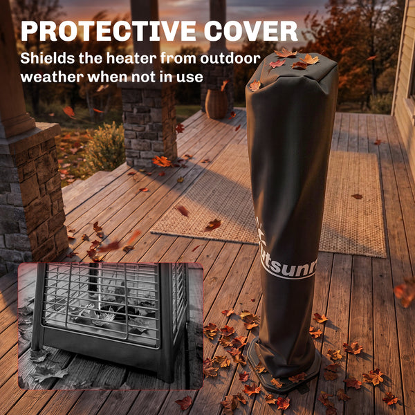 2000 W Electric Infrared Patio Heater with Cover, Free Standing/Wall Mounted IP65 Outdoor Garden Heater with Knob/Remote Control, 8 Heating Levels, 8H Timer, Tip-over Protection, Black