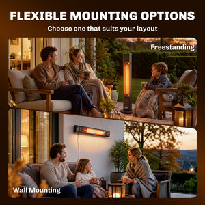2000 W Electric Infrared Patio Heater with Cover, Free Standing/Wall Mounted IP65 Outdoor Garden Heater with Knob/Remote Control, 8 Heating Levels, 8H Timer, Tip-over Protection, Black