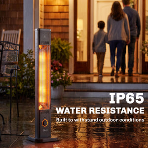 2000 W Electric Infrared Patio Heater with Cover, Free Standing/Wall Mounted IP65 Outdoor Garden Heater with Knob/Remote Control, 8 Heating Levels, 8H Timer, Tip-over Protection, Black