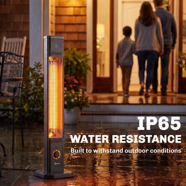 2000 W Electric Infrared Patio Heater with Cover, Free Standing/Wall Mounted IP65 Outdoor Garden Heater with Knob/Remote Control, 8 Heating Levels, 8H Timer, Tip-over Protection, Black