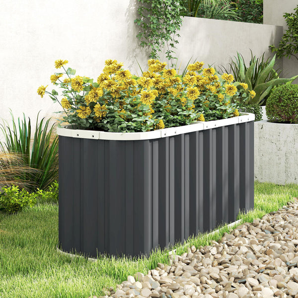 Galvanized Raised Garden Bed, 5' x 2' x 2' Deep Rot Planter Box with Gloves and Plant Labels, Metal Outdoor Garden Bed for Flowers, Herbs and Vegetables, Dark Grey