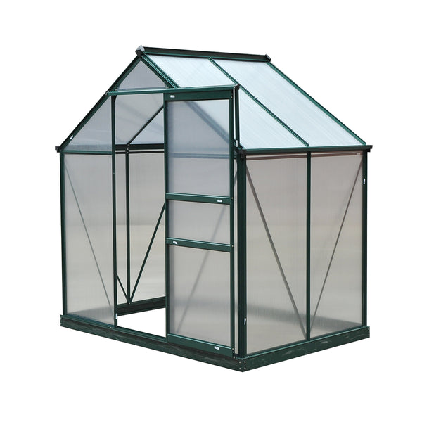 6' x 4' Polycarbonate Greenhouse with Rain Gutter and Roof Vent for Outdoor Garden, Dark Green