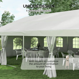 Outsunny 19.5' x 39' Party Tent, Heavy Duty Outdoor Canopy Tent Shelter with Removable Sidewalls, 2 Doors and 20 Windows, Large Tents for Parties, Wedding, Events, BBQ Grill, White