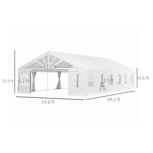 Outsunny 19.5' x 39' Party Tent, Heavy Duty Outdoor Canopy Tent Shelter with Removable Sidewalls, 2 Doors and 20 Windows, Large Tents for Parties, Wedding, Events, BBQ Grill, White