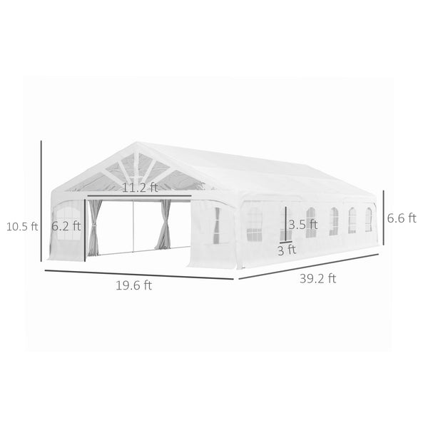 Outsunny 19.5' x 39' Party Tent, Heavy Duty Outdoor Canopy Tent Shelter with Removable Sidewalls, 2 Doors and 20 Windows, Large Tents for Parties, Wedding, Events, BBQ Grill, White