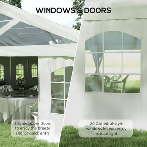 Outsunny 19.5' x 39' Party Tent, Heavy Duty Outdoor Canopy Tent Shelter with Removable Sidewalls, 2 Doors and 20 Windows, Large Tents for Parties, Wedding, Events, BBQ Grill, White