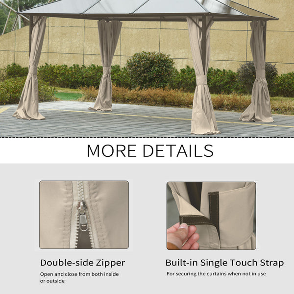 Outsunny 10' x 12' Universal Gazebo Sidewall Set with Panels, Hooks and C-Rings Included for Pergolas and Cabanas, Beige