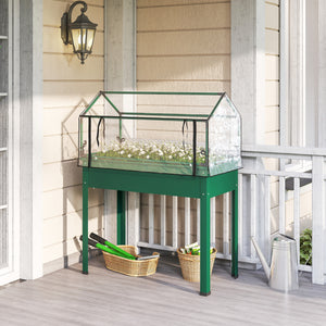 Raised Garden Bed with Greenhouse Cover, Elevated Planter Box with Legs and Drainage Hole for Vegetables Flowers Herbs, 39.4" x 18.9" x 48.8", Green