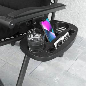 Reclining Zero Gravity Chair with Adjustable Backrest, Folding Garden Sun Lounger with Removable Cushion, Headrest Cup Phone Holder Tray, Set of 2, Black