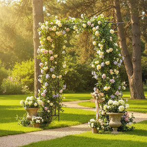 Garden Arch, PE-Coated Steel Arbour Trellis for Climbing Plants, Rose Arch for Party, Wedding Garden Decoration, 180 x 40 x 215 cm, Black