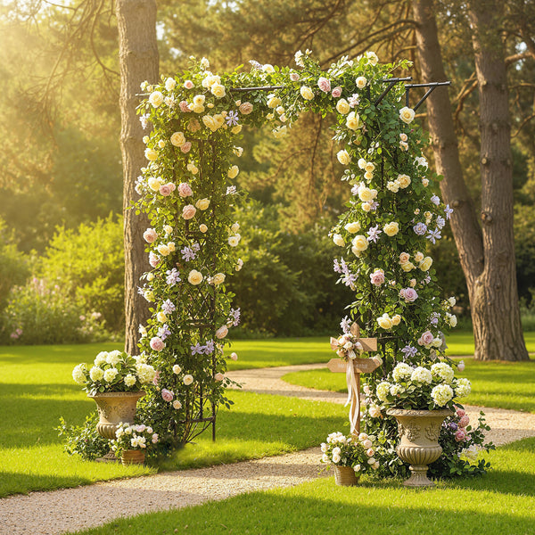 7.1ft Garden Arch, PE-Coated Steel Outdoor Trellis Arbor for Climbing Plants, Wedding Arch for Party Outdoor Garden Backyard, Black