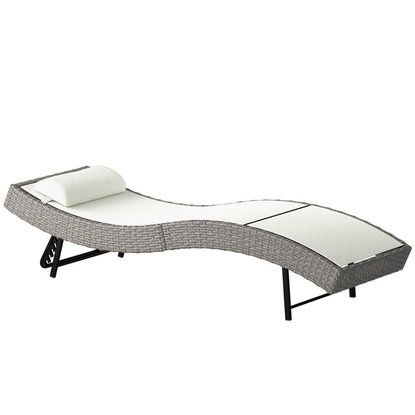 Rattan Sun Lounger, 5 Position Adjustable Garden Lounger Recliner with S Shaped Texteline Seat and Headrest, Reclining Outdoor Sunbed with Metal Frame for Patio, Terrace, Cream White