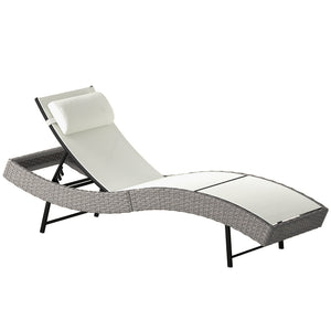 Rattan Sun Lounger, 5 Position Adjustable Garden Lounger Recliner with S Shaped Texteline Seat and Headrest, Reclining Outdoor Sunbed with Metal Frame for Patio, Terrace, Cream White