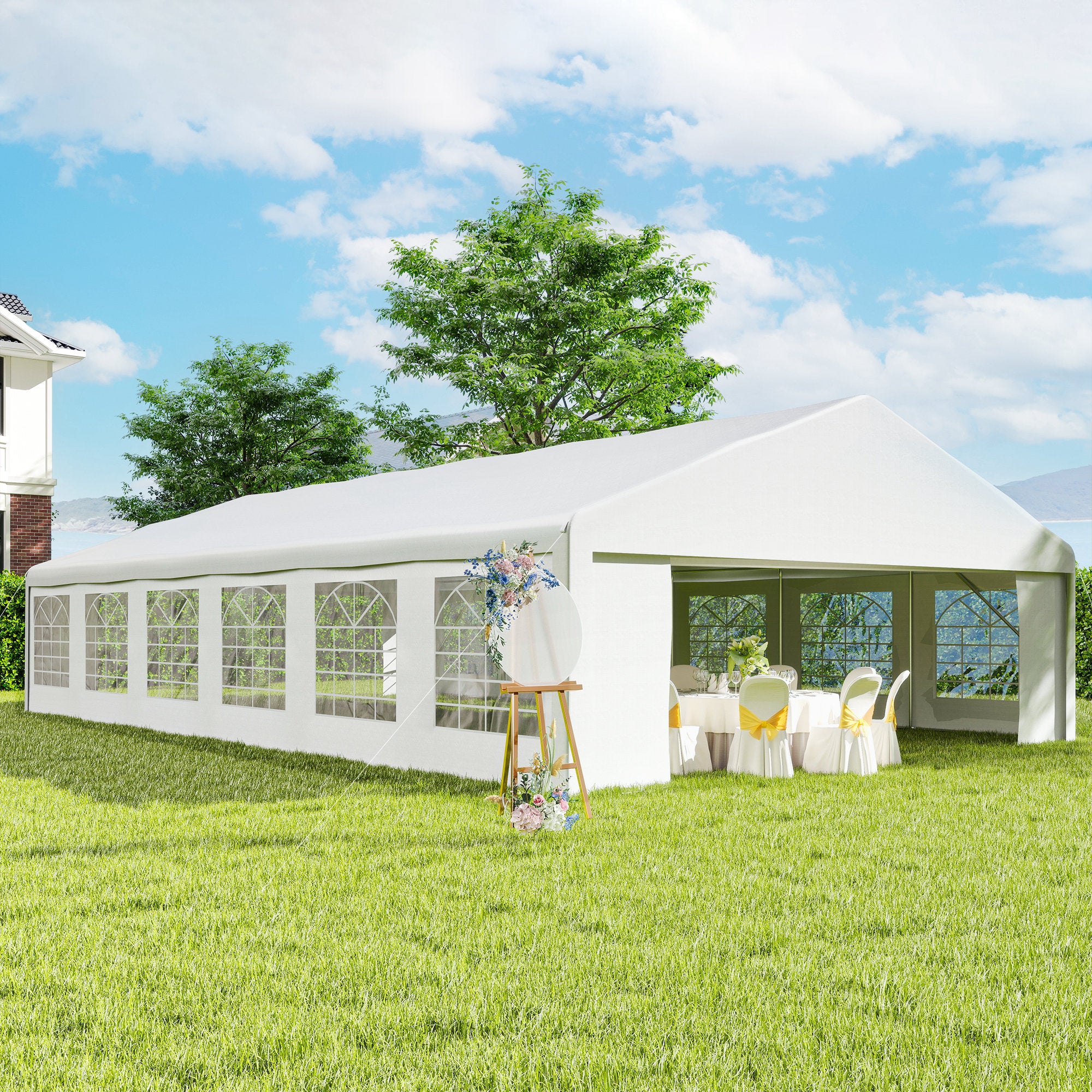 heavy duty tent Outsunny 23' x 39' Large Outdoor Carport Canopy Party Tent with Removable Protective Sidewalls & Windows, White