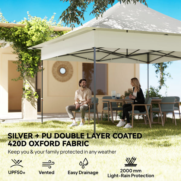 12 x 12 ft Pop Up Canopy Tent with Peak Top, UPF 50+ 420D Fabric, Outdoor Instant Portable Canopy Shelter with Sidewalls, Side Pockets, Wheeled Carry Bag, Sandbags, Silver