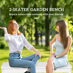 Outsunny 47" Outdoor Bench, 2-Person HDPE All-Weather Garden Bench Seat, Backless Patio Bench with Slatted Seat, Rot and Fade Resistant for Yard, Porch, Park, White