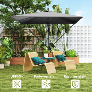 Patio Offset Umbrella UPF 50+ UV Protection, Water-Resistant, Crank Parasol with Base, Cover & Wind Securing, Tiltable Garden Umbrella for Balcony & Patio, Grey