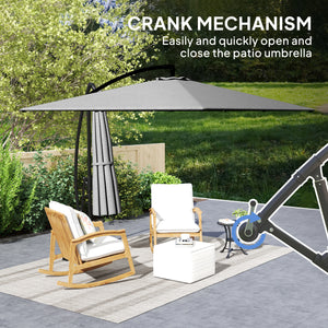 Patio Offset Umbrella UPF 50+ UV Protection, Water-Resistant, Crank Parasol with Base, Cover & Wind Securing, Tiltable Garden Umbrella for Balcony & Patio, Grey