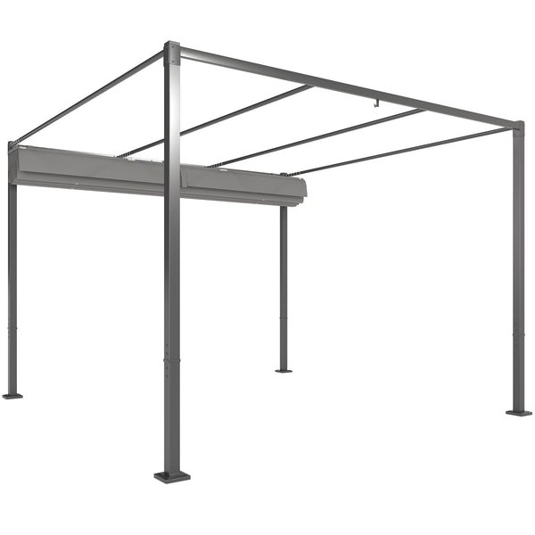 3 x 3(m) Garden Pergola with Retractable Roof and Magnetic Fixture, Outdoor Gazebo Pergola Kit Sun Shade Canopy, UPF30+, Grey