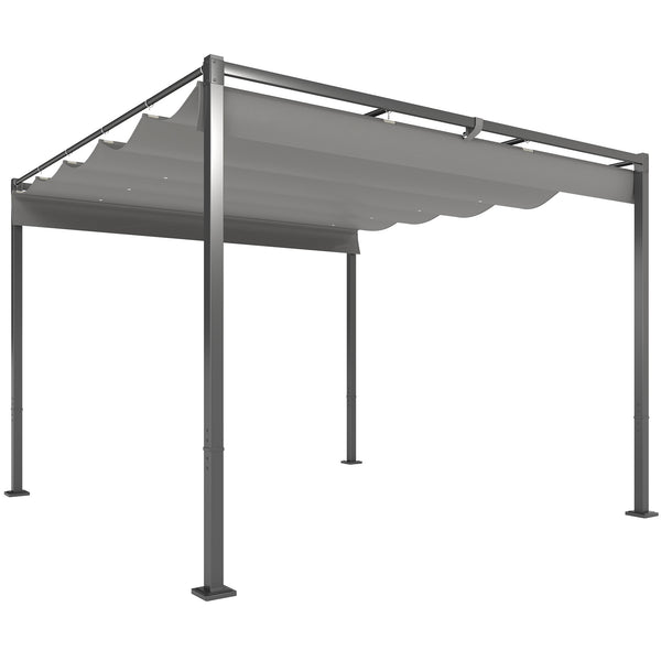 3 x 3(m) Garden Pergola with Retractable Roof and Magnetic Fixture, Outdoor Gazebo Pergola Kit Sun Shade Canopy, UPF30+, Grey